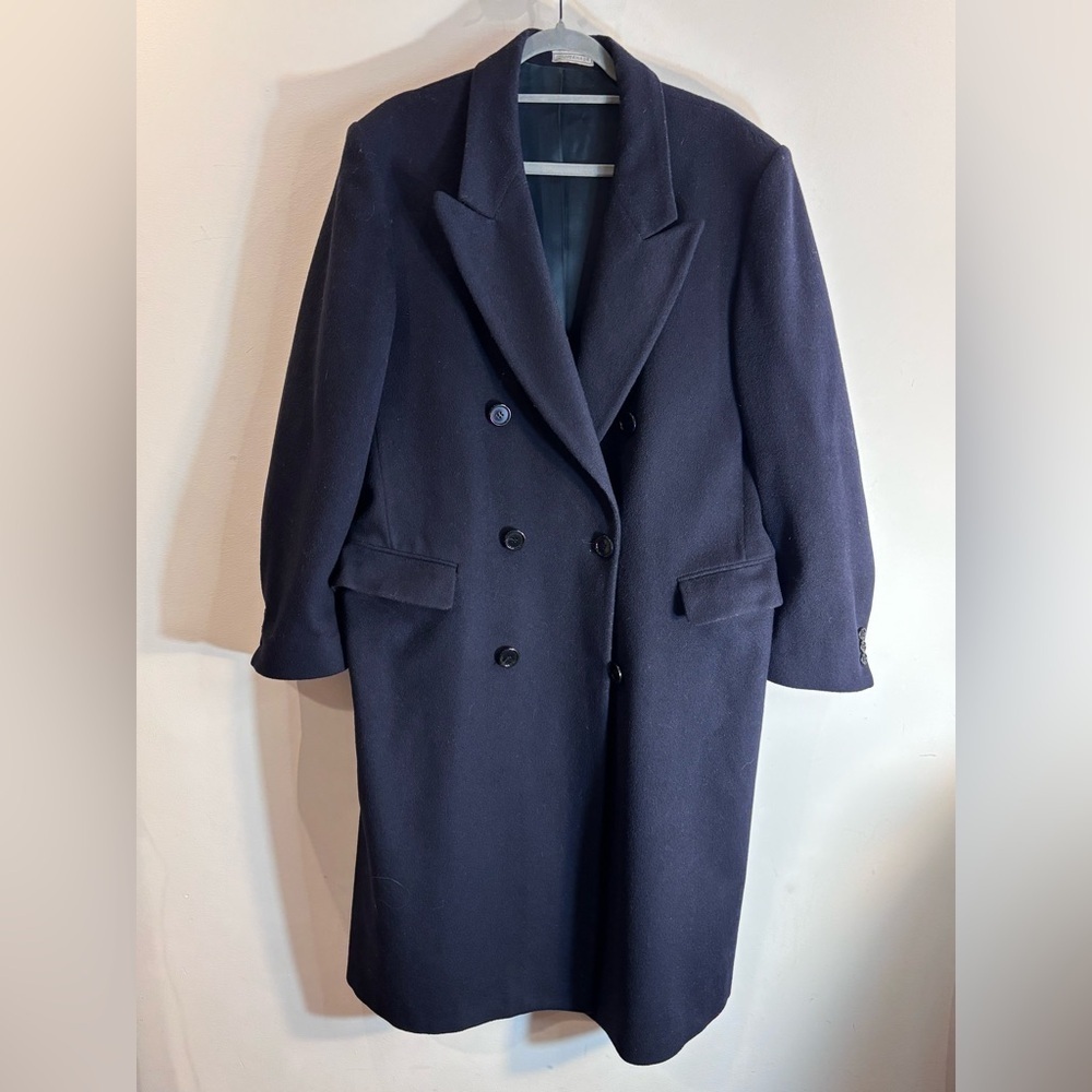 WM H LEISHMAN Sz 40R Roma Double-Breasted Navy Coat Virgin Wool Peak Lapel